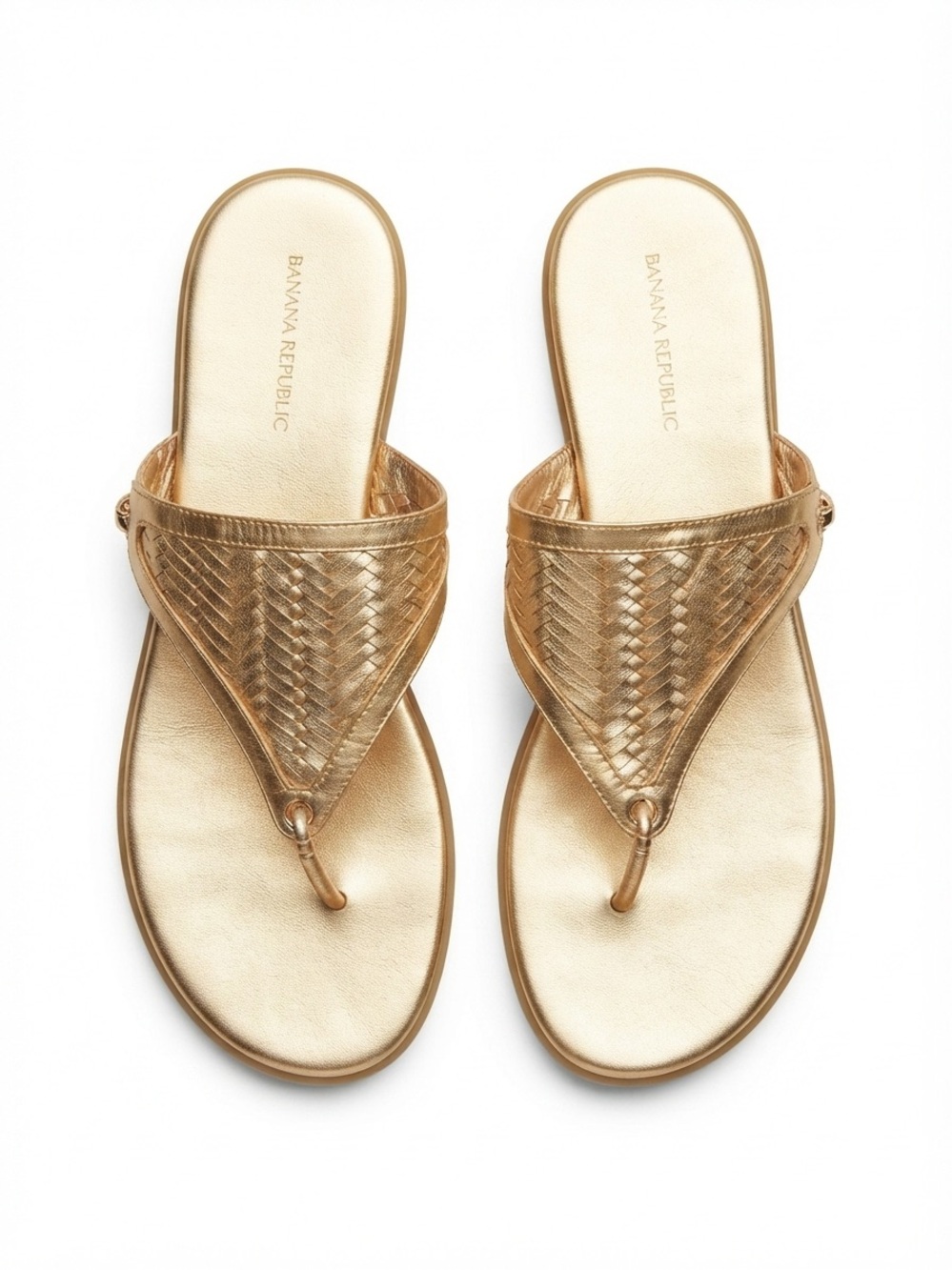 Banana Republic Metallic Gold Woven Thong Sandals Size 10